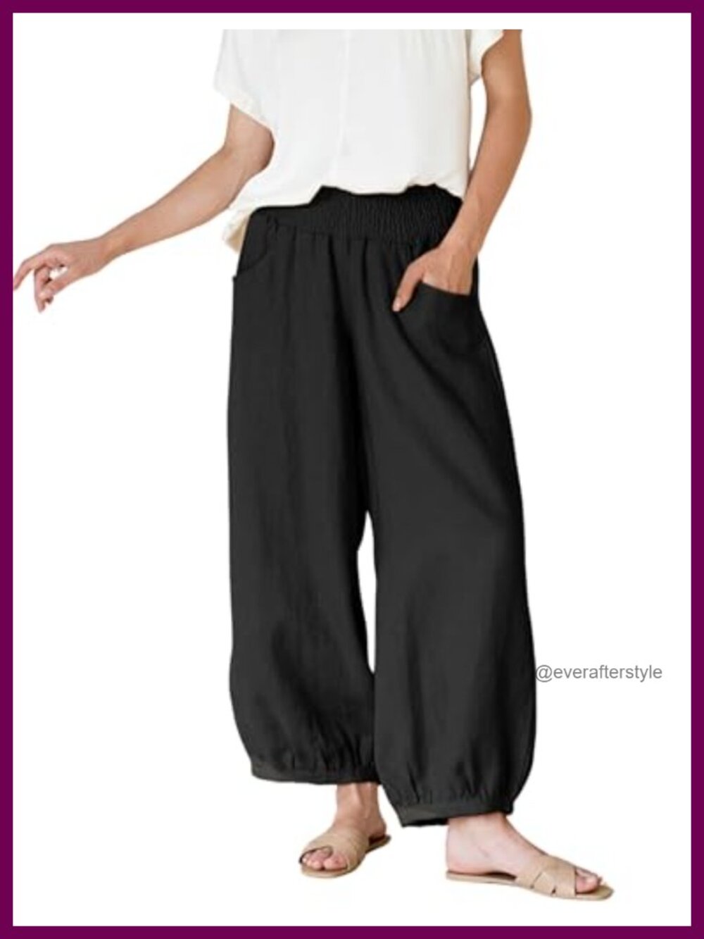 Womens Wide Leg Barrel Pants Cotton Linen Elastic Waist Trousers